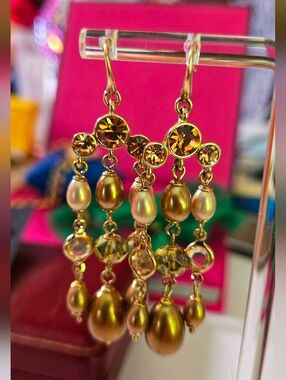 Monet Gold-Tone Pearl Drop Chandelier Earrings - Elegant Women's Jewelry